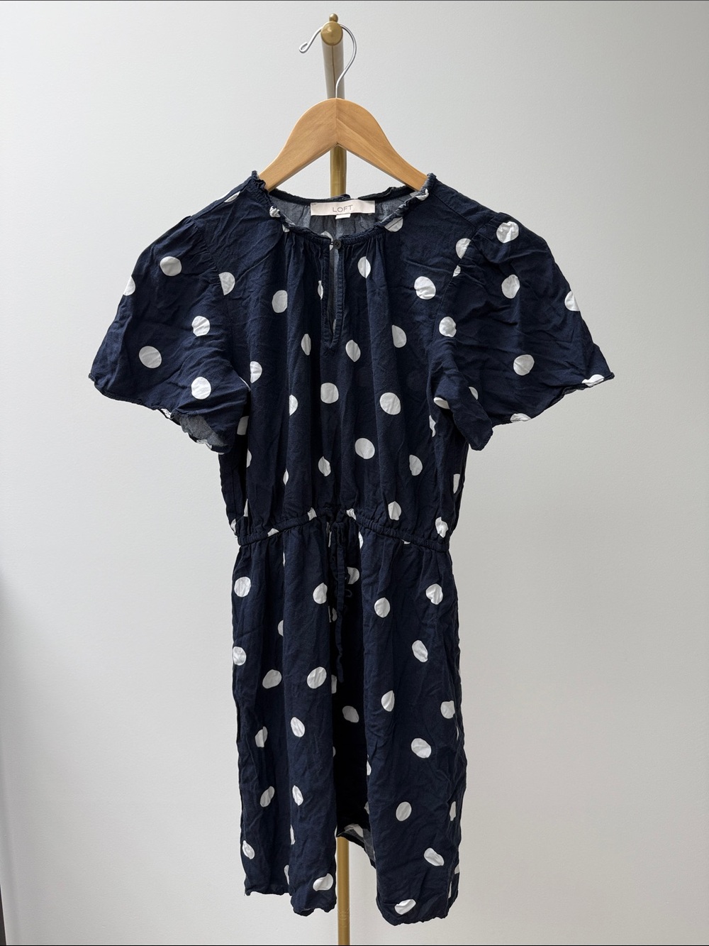LOFT Navy Blue and White Polka Dot Soft Lightweight Dress XS